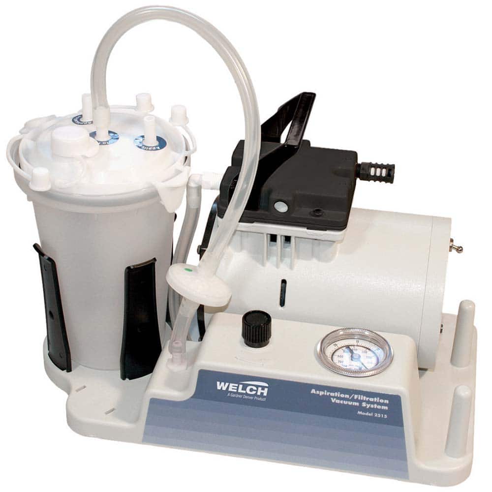 Welch - Piston-Type Vacuum Pumps; Horsepower: .33 ; Cubic Feet per Minute: 3.50 ; Vacuum Pressure (In/Hg): 70.00 ; Voltage: 115V ; Height (Inch): 12 ; Length (Inch): 17 - Exact Tooling