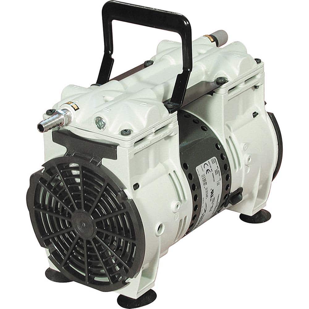 Welch - Piston-Type Vacuum Pumps; Horsepower: 0.33 ; Cubic Feet per Minute: 2.30 ; Vacuum Pressure (In/Hg): 9.00 ; Voltage: 230V ; Height (Inch): 9.5 ; Length (Inch): 11.7 - Exact Tooling