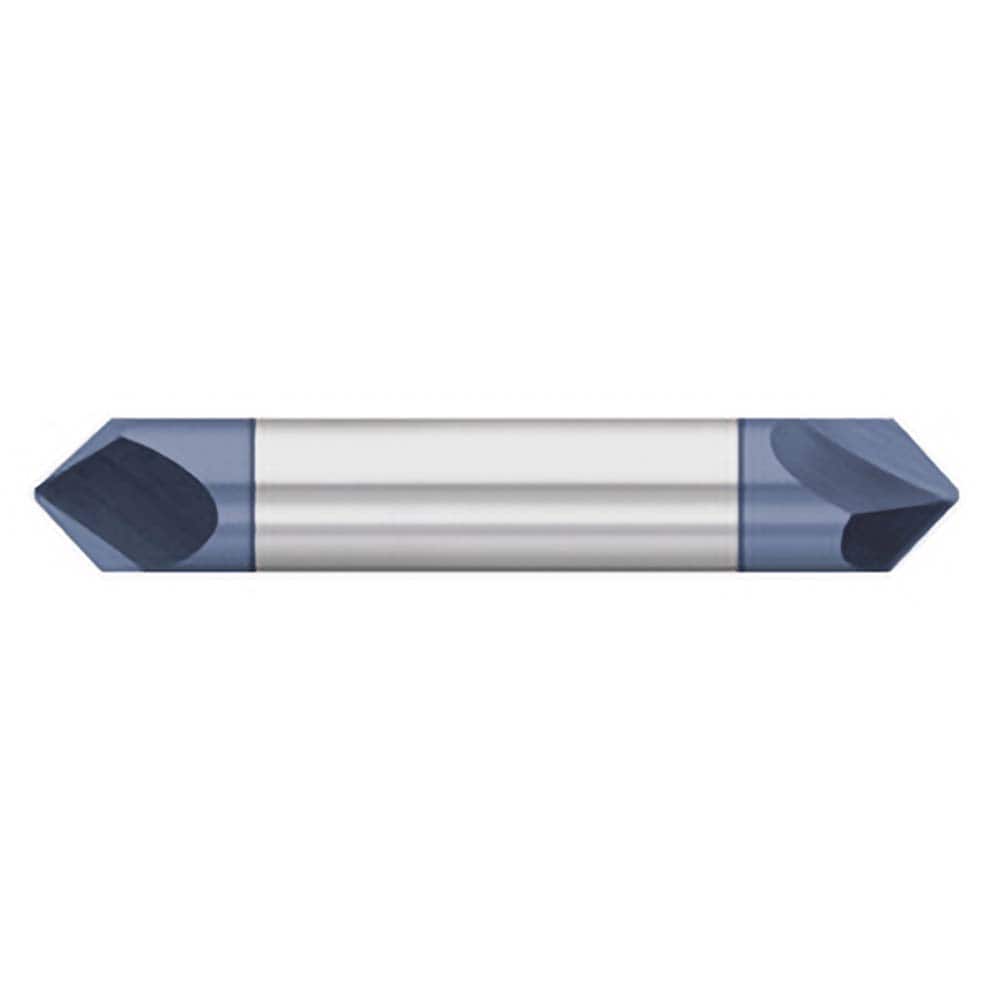 Titan USA - Chamfer Mills; Cutter Head Diameter (Inch): 1/8 ; Included Angle B: 45 ; Included Angle A: 90 ; Chamfer Mill Material: Solid Carbide ; Chamfer Mill Finish/Coating: AlTiN ; Overall Length (Inch): 2 - Exact Tooling