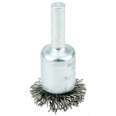 Weiler - End Brushes; Brush Diameter (Inch): 1 ; Fill Material: Steel ; Filament/Wire Diameter Range (Decimal Inch): 0.0201 and Above ; Filament/Wire Diameter (Decimal Inch): 0.0200 ; Wire Type: Crimped Wire ; Bridled: No - Exact Tooling