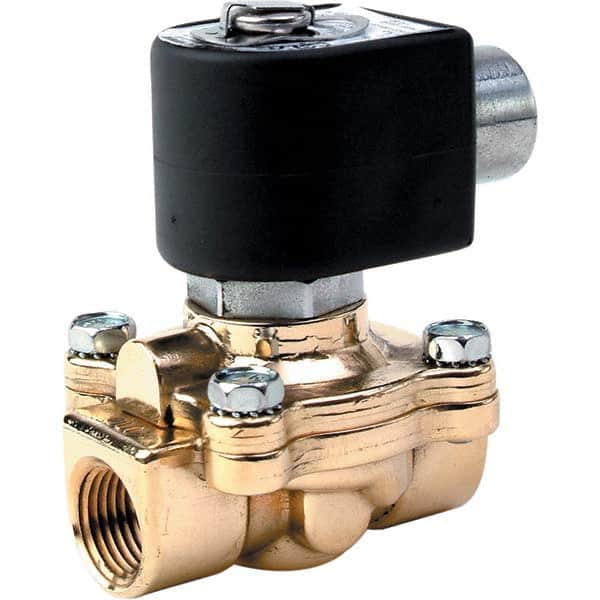 Parker - 240/60 - 220/50 VAC 1/2" NPT Port Brass Two-Way Internally Piloted Diaphragm Solenoid Valve - Exact Tooling