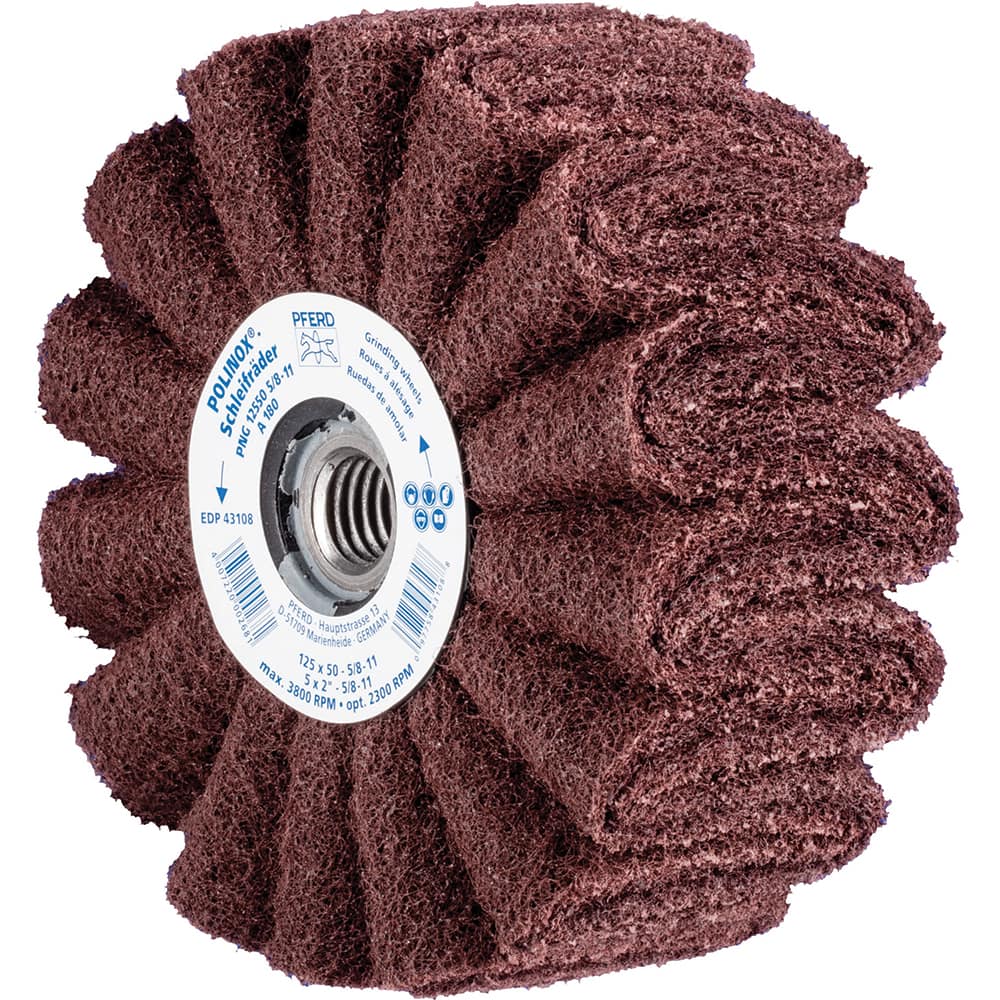 PFERD - Unmounted Flap Wheels; Abrasive Type: Non-Woven ; Outside Diameter (Inch): 5 ; Face Width (Inch): 2 ; Center Hole Thread Size: 5/8-11 ; Abrasive Material: Aluminum Oxide ; Grit: 180 - Exact Tooling