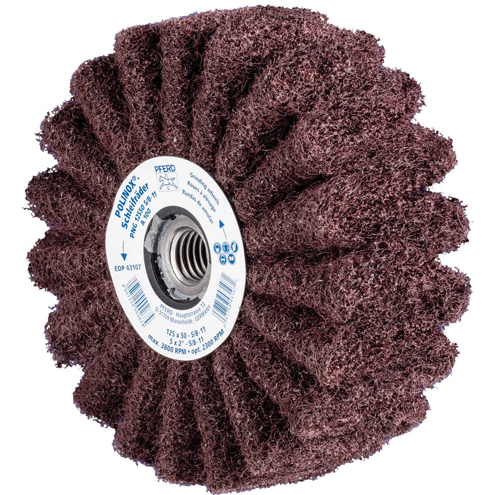 PFERD - Unmounted Flap Wheels; Abrasive Type: Non-Woven ; Outside Diameter (Inch): 5 ; Face Width (Inch): 2 ; Center Hole Thread Size: 5/8-11 ; Abrasive Material: Aluminum Oxide ; Grit: 100 - Exact Tooling