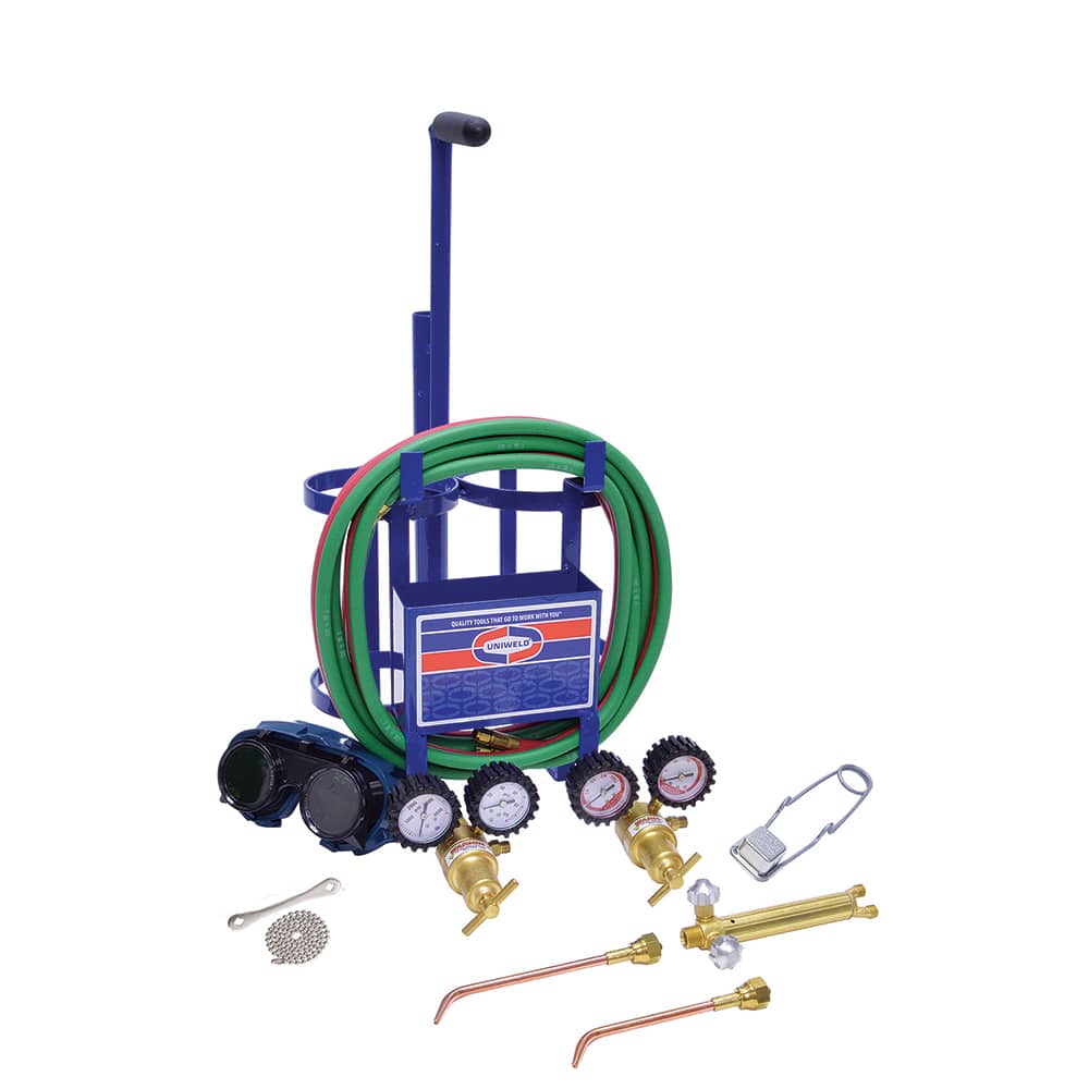 Made in USA - Oxygen/Acetylene Torch Kits; Type: Brazing Kit ; Welding Capacity: 1/4 (Inch); Maximum Heating Capacity: 5600?F ; Contents: Welding Handle 71; Oxygen Regulator RO100; Fuel Gas Regulator RMC100; Welding Brazing Tip TYPE17-0; TYPE17-2; Hoses - Exact Tooling