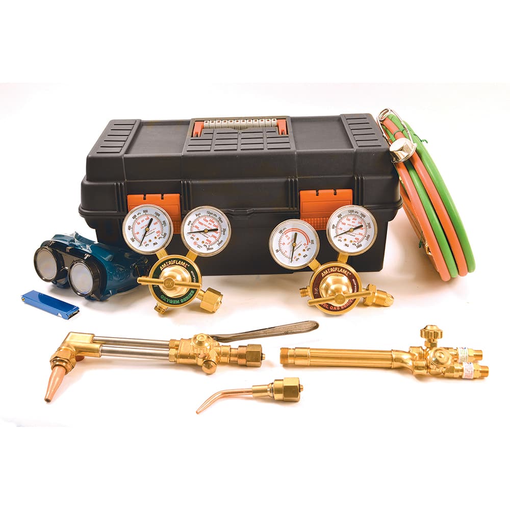 Made in USA - Oxygen/Acetylene Torch Kits; Type: Welding/Brazing/Cutting Outfit ; Maximum Cutting: 5 (Inch); Maximum Heating Capacity: 5600?F ; Contents: Welding Handle HD315TH; Cutting Attachment HD2460CA; Oxygen Regulator R350-540; Fuel Gas Regulator R - Exact Tooling