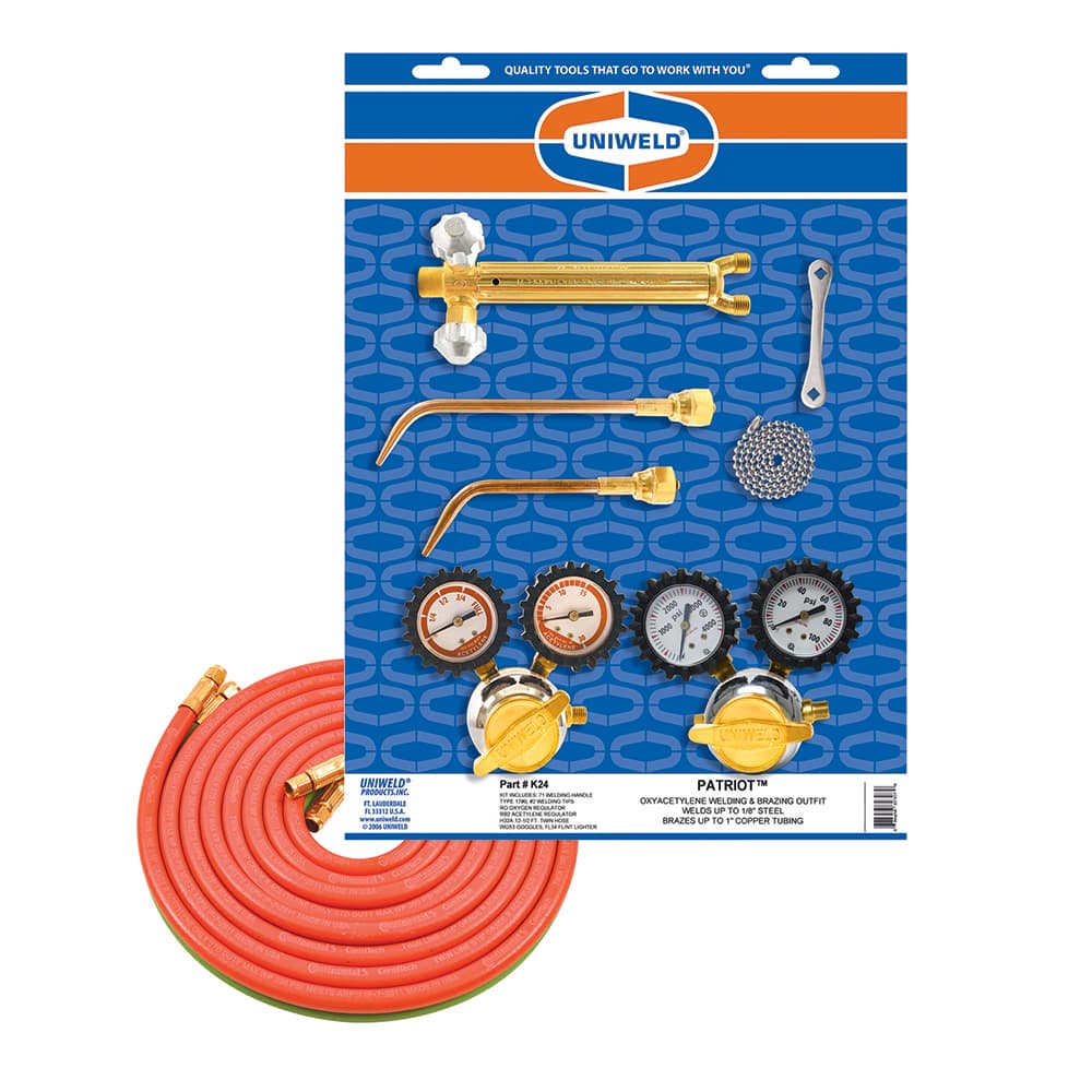 Made in USA - Oxygen/Acetylene Torch Kits; Type: Brazing & Welding Outfit ; Welding Capacity: 1/4 (Inch); Maximum Heating Capacity: 5600?F ; Contents: Welding Handle 71; Oxygen Regulator RO; Fuel Gas Regulator RB2; Welding Brazing Tip TYPE17-0; TYPE17-2 - Exact Tooling