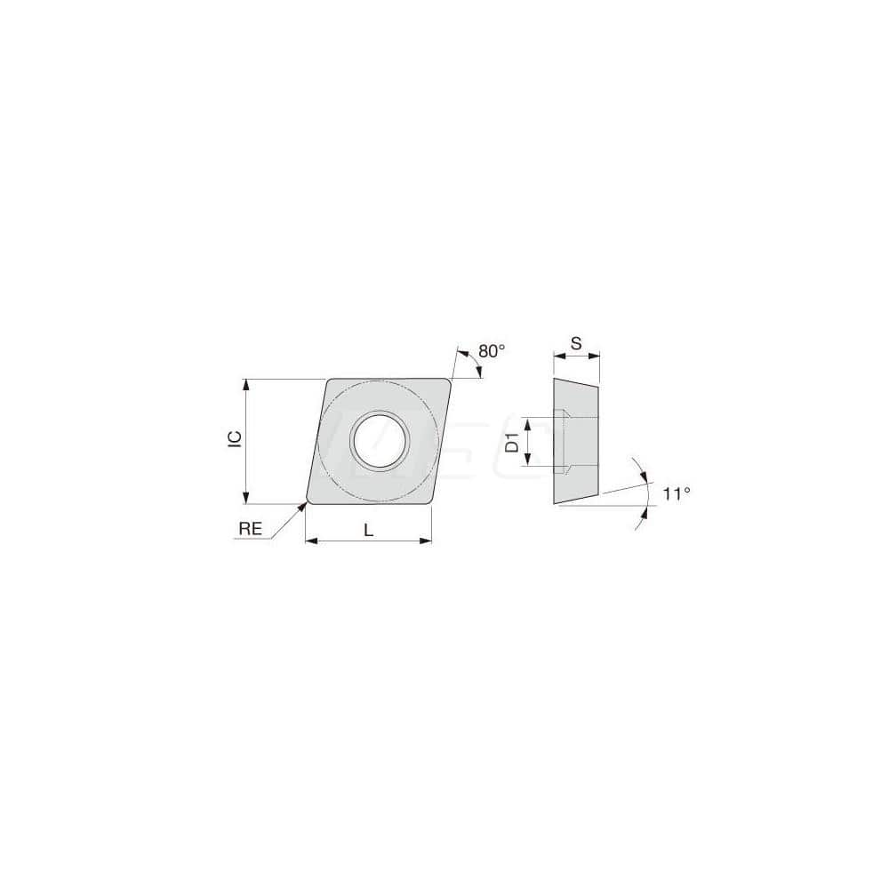 Turning Insert: CPMT21.51PSS AH725, Solid Carbide TiAlN Finish, Neutral, 1/4″ Inscribed Circle, 0.0160″ Corner Radius, 80.0 ° N/A Diamond, Series CPMT