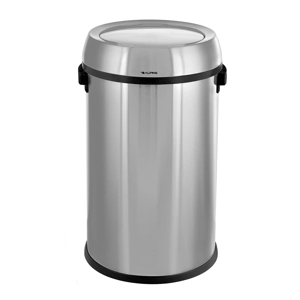 Alpine Industries - Trash Cans & Recycling Containers; Type: Trash Can ; Container Shape: Round ; Container Size: 17 gal ; Container Graphics: None ; Color: Stainless Steel Brushed ; Finish: Smooth - Exact Tooling