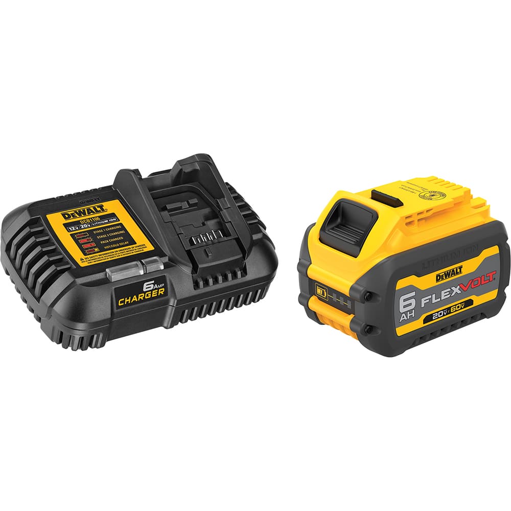 DeWALT - Power Tool Batteries; Voltage: 20.00 ; Battery Chemistry: Lithium Ion ; Battery Capacity (Ah): 6.00 ; Battery Series: 20V MAX ; Includes: Battery; Charger ; Charger Replacement Number: DCB1106 - Exact Tooling