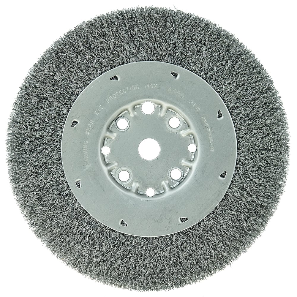 Weiler - Wheel Brushes; Outside Diameter (Inch): 8 ; Arbor Hole Thread Size: 5/8 ; Wire Type: Crimped Wire ; Fill Material: Steel ; Face Width (Inch): 5/8 ; Trim Length (Inch): 1-1/2 - Exact Tooling