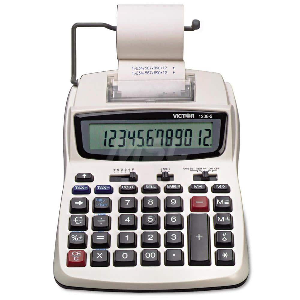 Victor - Calculators; Type: Printing Calculator ; Type of Power: AC/DC; 4 AA Batteries ; Display Type: 12-Digit LCD ; Color: White; Black; Red ; Display Size: 15mm ; Width (Decimal Inch): 7.5000 - Exact Tooling