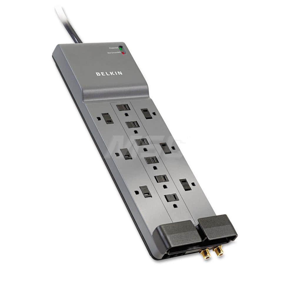 Belkin - Power Outlet Strips; Amperage: 15 ; Voltage: 125 ; Number of Outlets: 12 ; Material: ABS Plastic ; Mounting Type: Floor ; Cord Length (Feet): 8 - Exact Tooling