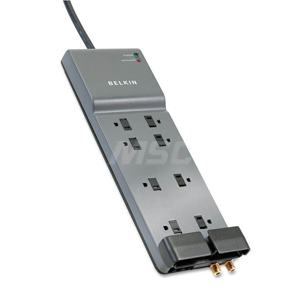 Belkin - Power Outlet Strips; Amperage: 15 ; Voltage: 125 ; Number of Outlets: 8 ; Material: Plastic ; Mounting Type: Floor ; Cord Length (Feet): 12 - Exact Tooling