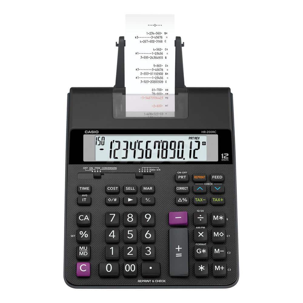 Casio - Calculators; Type: Printing Calculator ; Type of Power: Battery ; Display Type: 12-Digit LCD ; Color: Black; Red ; Display Size: 12mm ; Width (Decimal Inch): 9.5000 - Exact Tooling