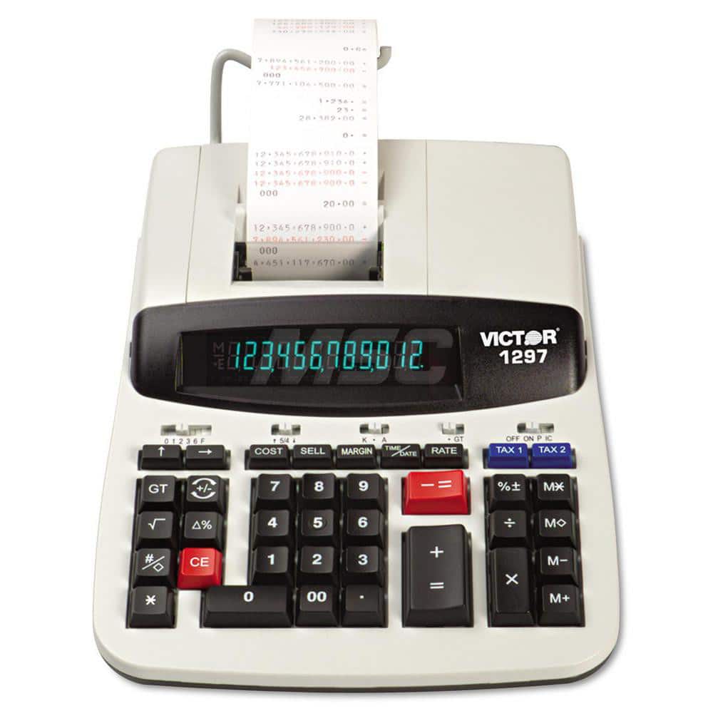 Victor - Calculators; Type: Printing Calculator ; Type of Power: AC ; Display Type: 12-Digit LCD ; Color: Black; White; Black; Red ; Display Size: 15mm ; Width (Inch): 8 - Exact Tooling
