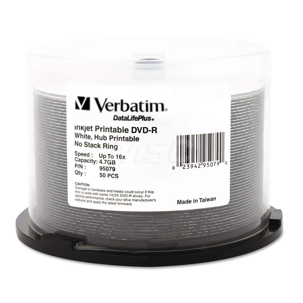 Verbatim - Office Machine Supplies & Accessories; Office Machine/Equipment Accessory Type: DVD+R Disc ; For Use With: DVD/CD Inkjet Printers & Duplicators ; Color: White - Exact Tooling
