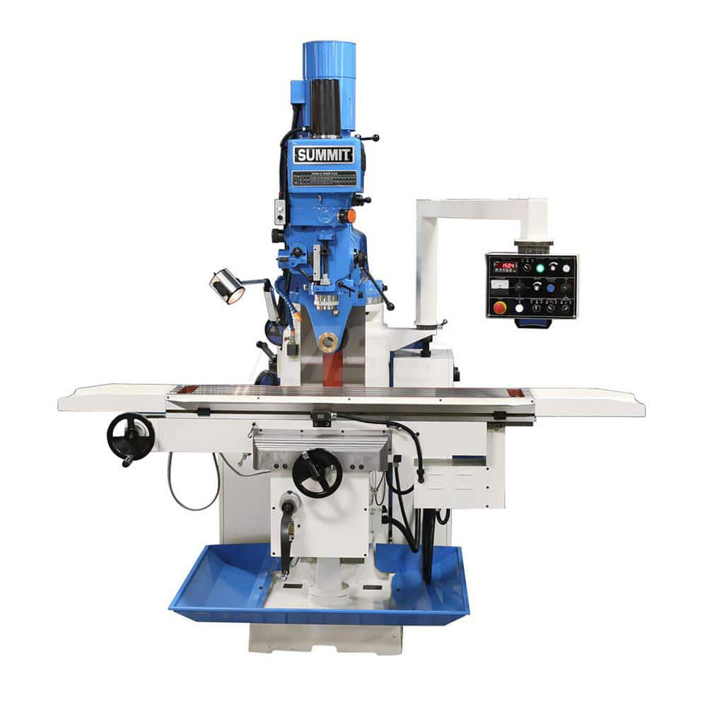 Summit - Knee Milling Machines; Spindle Speed Control: Electronic Variable Speed ; Table Length (Inch): 60 ; Table Width (Inch): 12 ; Horsepower (HP): 5 ; Phase: 3 ; Voltage: 220/440 - Exact Tooling