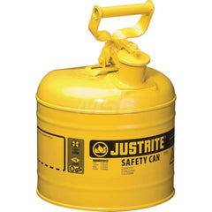 Justrite - Safety Dispensing Cans; Capacity: 2 Gal. ; Material: Steel ; Color: Yellow ; Height (Decimal Inch): 13.750000 ; Diameter/Length (mm): 9.50 ; Approval Listing/Regulations: FM Approved; UL; ULC; TUV - Exact Tooling