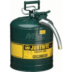 Justrite - Safety Dispensing Cans; Capacity: 5 Gal. ; Material: Steel ; Color: Green ; Height (Decimal Inch): 17.500000 ; Diameter/Length (mm): 11.75 ; Approval Listing/Regulations: FM Approved; UL; ULC; TUV - Exact Tooling
