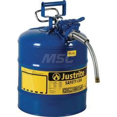 Justrite - Safety Dispensing Cans; Capacity: 5 Gal. ; Material: Steel ; Color: Blue ; Height (Decimal Inch): 17.500000 ; Diameter/Length (mm): 11.75 ; Approval Listing/Regulations: FM Approved; UL; ULC; TUV - Exact Tooling