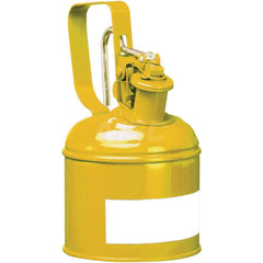 Justrite - Safety Dispensing Cans; Capacity: 1 Pt. ; Material: Steel ; Color: Yellow ; Height (Decimal Inch): 8.250000 ; Diameter/Length (mm): 4.81 ; Approval Listing/Regulations: FM Approved; UL; ULC; TUV - Exact Tooling