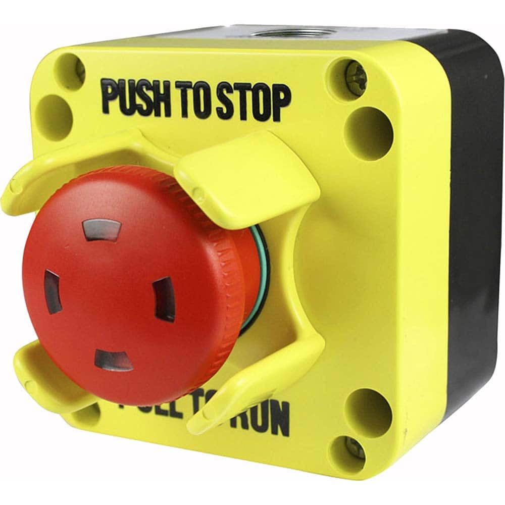 Automation Systems Interconnect - Pushbutton Control Stations; Control Station Type: Control Station ; Number of Operators: 1 ; Legend Markings: Pull to Start-Push to Stop ; Switch Action: Maintained ; Contact Configuration: 1NC ; Operator Type: Mushroom - Exact Tooling