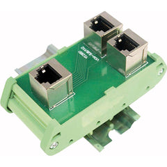 Automation Systems Interconnect - Data Port Receptacles; Receptacle Configuration: Ethernet ; Number of Ports: 3 ; Number of Power Receptacles: 0 ; Number of Switches: 0 ; Mounting Type: DIN Rail ; Color: Green - Exact Tooling