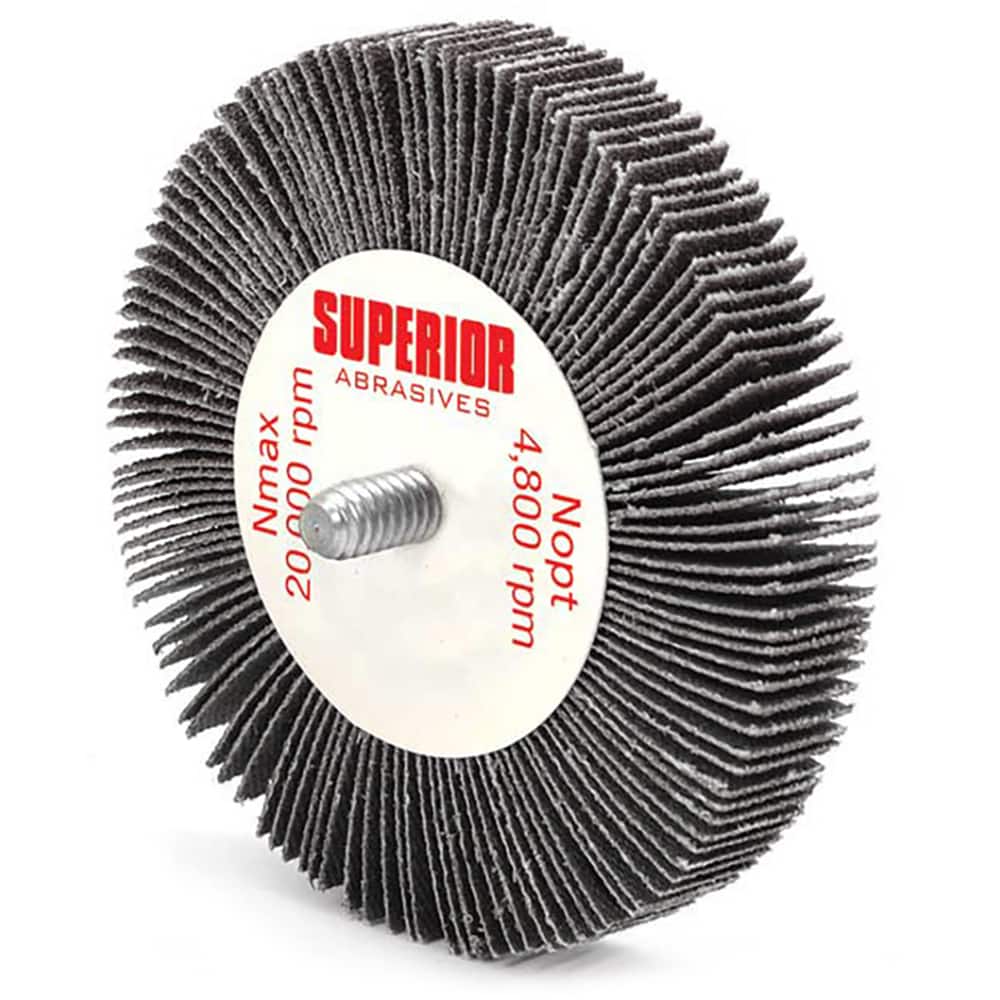 Superior Abrasives - Mounted Flap Wheels; Abrasive Type: Coated ; Outside Diameter (Inch): 3 ; Face Width (Inch): 1/2 ; Abrasive Material: Silicon Carbide ; Grit: 240 ; Mounting Type: 1/4" Shank - Exact Tooling