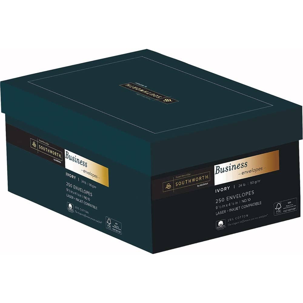 Southworth - Mailers, Sheets & Envelopes; Type: Business Envelope ; Style: Gummed Flap ; Width (Inch): 9-1/2 ; Length (Inch): 4-1/8 ; Box Quantity: 250 ; Size: 4.13 x 9.5 - Exact Tooling