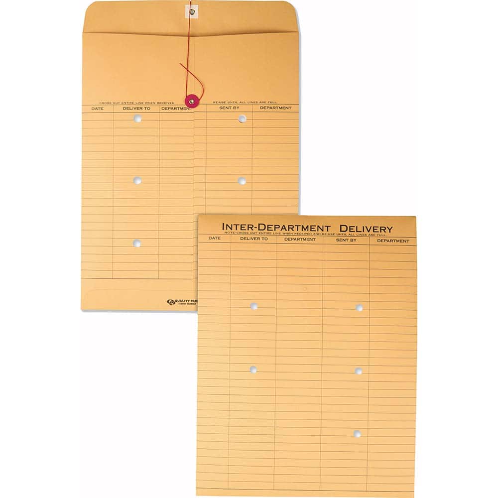 Quality Park - Mailers, Sheets & Envelopes; Type: Inter-Department Envelopes ; Style: String & Button ; Width (Inch): 13 ; Length (Inch): 10 ; Box Quantity: 100 ; Size: 10 x 13 - Exact Tooling