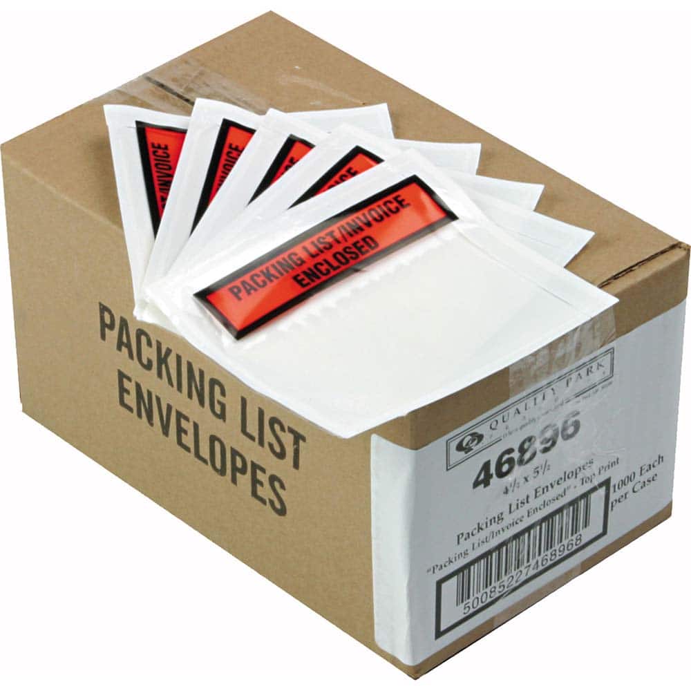 Quality Park - Packing Slip Pouches & Pockets; Packing Slip Type: Packaging List Envelope ; Imprint Description: Packing List/Invoice Enclosed ; Color: Clear/Orange ; Number of Pieces: 1000.000 ; Width (Inch): 4-1/2 ; Length (Inch): 5-1/2 - Exact Tooling