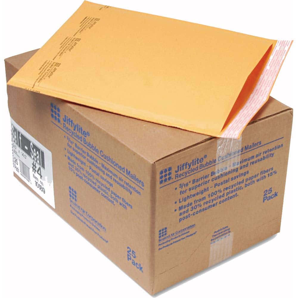Sealed Air - Mailers, Sheets & Envelopes; Type: Bubble Mailer ; Style: Self Adhesive ; Width (Inch): 14-1/2 ; Length (Inch): 9-1/2 ; Box Quantity: 25 ; Size: 9.5 x 14.5 - Exact Tooling