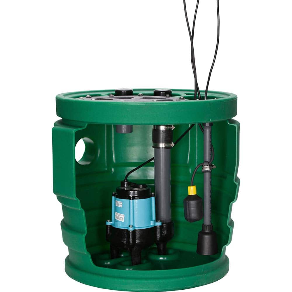 Little Giant Pumps - Sump Pump Systems; Type: Sump Pump System ; Voltage: 115 ; Contents: Basin, cover, gaskets and hardware, ECM switch assembly and hardware, discharge pipe, vent pipe, coupling, grommet, pump - Exact Tooling