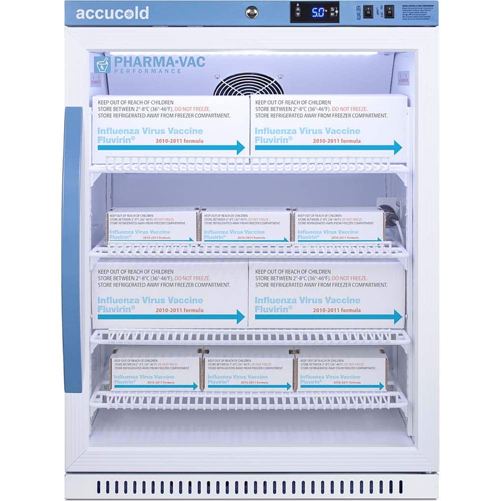 Accucold - Laboratory Refrigerators and Freezers; Type: Pharmacy, Medical-Laboratory Refrigerator ; Volume Capacity: 6 Cu. Ft. ; Minimum Temperature (C): 2.00 ; Maximum Temperature (C): 8.00 ; Width (Inch): 23.38 ; Depth (Inch): 24.38 - Exact Tooling