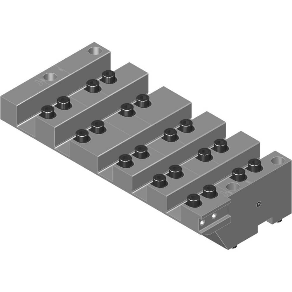 Swiss Gang Plates; Machine Compatibility: STAR; For Use With: STAR SR38; Number of Stations: 5; Quick Change: Yes; Material: Alloy Steel; Station Size: 4x16mm, 1x20mm; Additional Information: Only ARNO split-shank ™FAST CHANGE ™ tool holders and fixed st