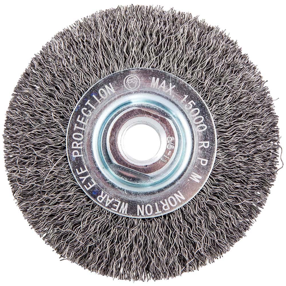 Norton - 4" OD, 5/8-11 Arbor Hole, Crimped Carbon Wheel Brush - Exact Tooling