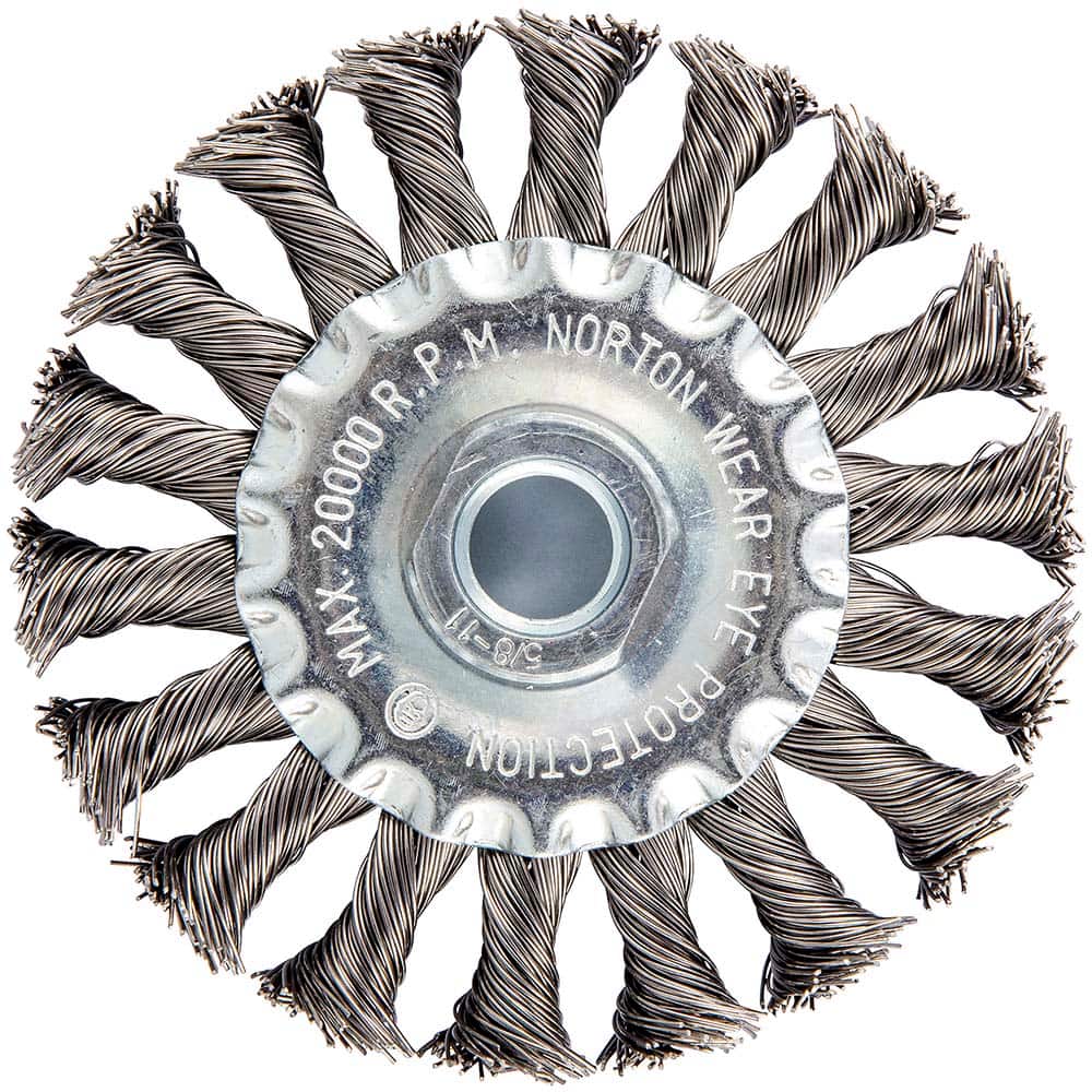 Norton - 4" OD, 5/8-11 Arbor Hole, Knotted Carbon Wheel Brush - Exact Tooling