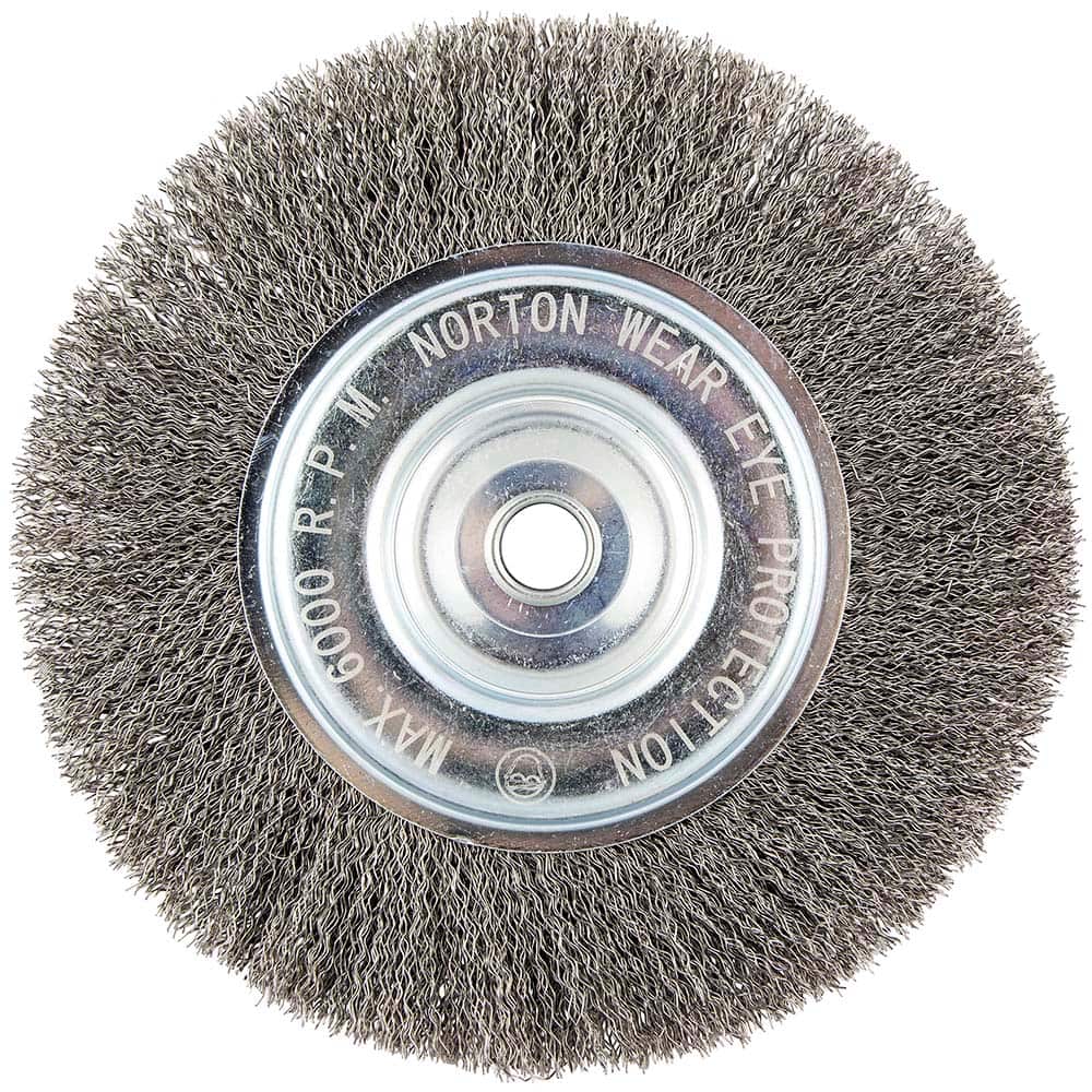 Norton - 8" OD, 5/8" Arbor Hole, Crimped Carbon Wheel Brush - Exact Tooling