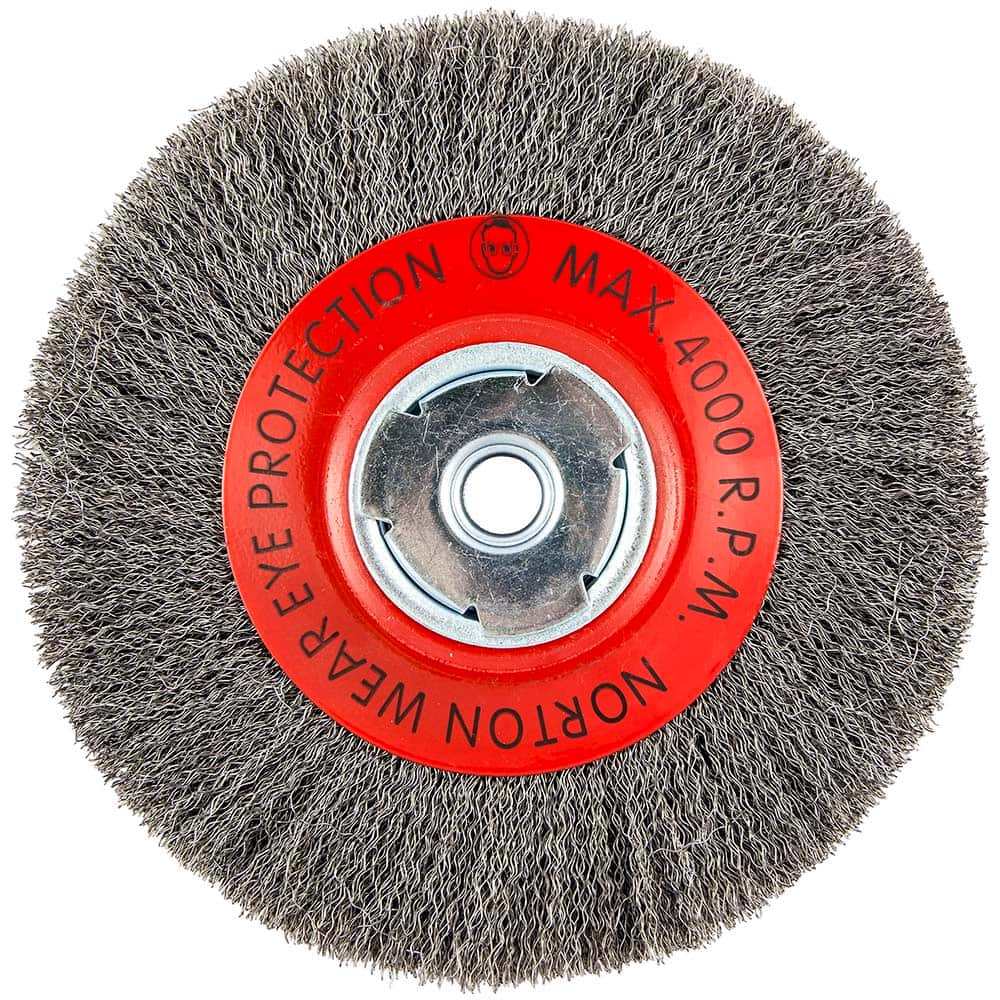 Norton - 8" OD, 5/8" Arbor Hole, Crimped Carbon Wheel Brush - Exact Tooling