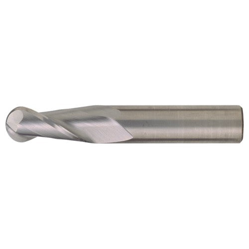 1/2″ Dia. × 1/2″ Shank × 3″ DOC × 6″ OAL, Carbide Bright, Spiral , 2 Flute, CW Helix, Round, Ballnose End Mill - Exact Tooling
