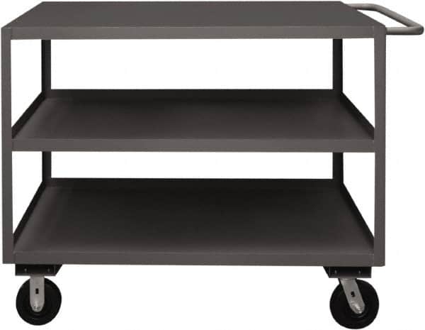 Durham - 3,600 Lb Capacity, 30" Wide x 60" Long x 39-1/16" High Service Cart - 3 Shelf, Steel, 2 Rigid/2 Swivel Casters - Exact Tooling