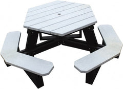 Vestil - 69-1/2" Long x 69-1/2" Wide x 30-1/4" High Stationary Hexagon Picnic Table - Gray, Recycled Plastic - Exact Tooling