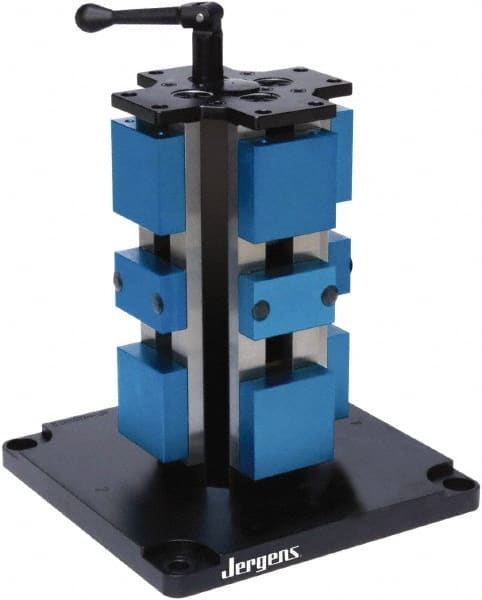 Jergens - 6" Jaw Width, 10" Max Jaw Opening, Manual Self Centering Vise - 10,100 Max Operating psi, 3-1/2" Stroke Length, 10" OAL x 8" OAW x 22.56" OAH - Exact Tooling