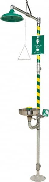 Haws - 1-1/4" Inlet, 20 GPM shower Flow, Drench shower, Eye & Face Wash Station - Bowl, Triangular Pull Rod & Push Flag Activated, Galvanized Steel Pipe, Plastic Shower Head, 3.7 GPM Bowl Flow, Inline Strainer, Top or Mid Supply - Exact Tooling