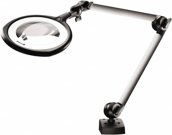 Waldmann Lighting - 39 Inch, Articulated, Clamp Mounted, LED, Silver, Magnifying Task Light - 14 Watt, 100 to 240 Volt, 1.75x Magnification, 160mm Wide - Exact Tooling