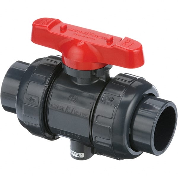 Asahi/America - 1" Pipe, Full Port, PVC True Union Design Ball Valve - 1 Piece, Socket x Thread Ends, Tee Handle - Exact Tooling