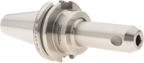 Accupro - CAT40 Dual Contact Taper Shank 3/8" Hole End Mill Holder/Adapter - 1" Nose Diam, 4" Projection, Through-Spindle & DIN Flange Coolant - Exact Tooling