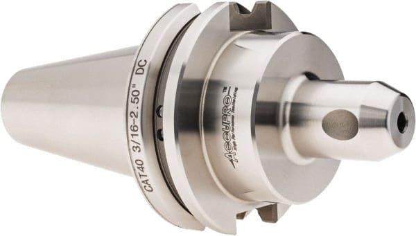 Accupro - CAT40 Dual Contact Taper Shank 3/16" Hole End Mill Holder/Adapter - 3/4" Nose Diam, 2-1/2" Projection, Through-Spindle & DIN Flange Coolant - Exact Tooling