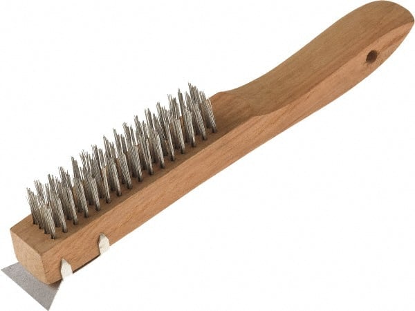 O-Cedar - 4 Columns x 16 Rows, Steel Wire Brush - 7" Brush Length, 10" OAL, 1-1/8" Trim Length, Wood Shoe Handle - Exact Tooling