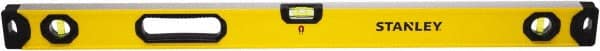 Stanley - Magnetic 48" Long 3 Vial Box Beam Level - Aluminum, Yellow, 1 Level & 2 Plumb Vials - Exact Tooling